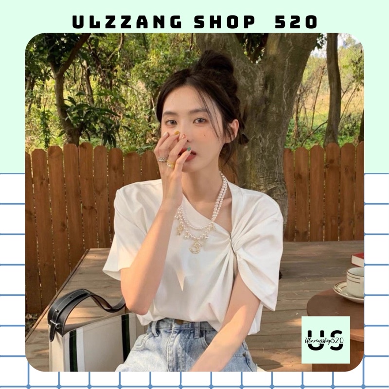 Áo trắng vạt lệch thời trang kiểu Hàn Quốc hiện đại Ulzzangshop520