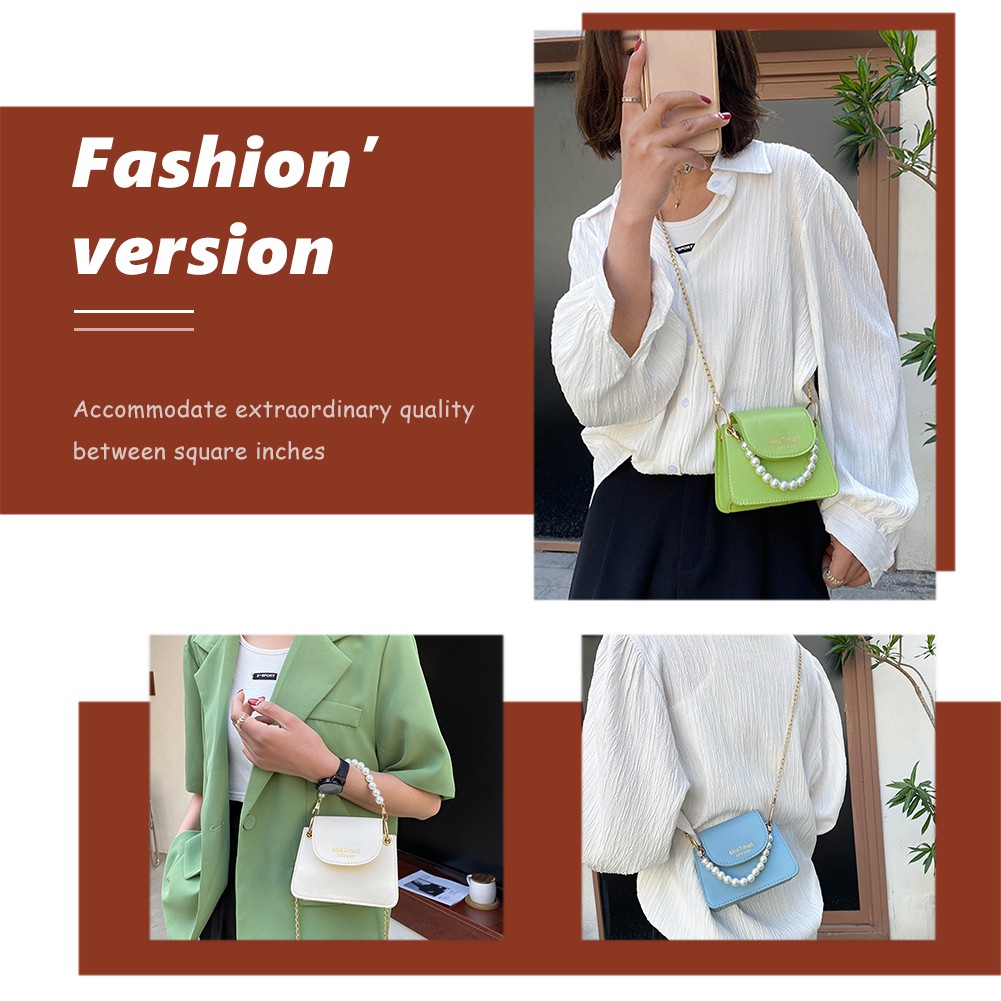 fiesta_Fashion Women PU Solid Color Chain Messenger Bag Casual Pearl Mini Handbag