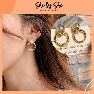 Khuyên tai đá pha lê mạ vàng sang chảnh (Ảnh thật) - K11.3