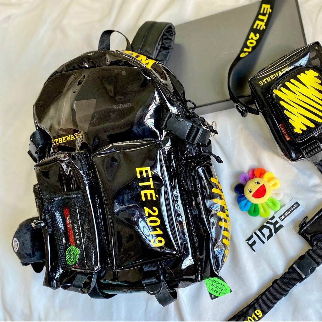 Balo 5TheWay Full Bóng Siêu Chất Có 2 Màu Đen Và Đỏ Nha Khách,Chất Nhựa Trong Bóng Mềm