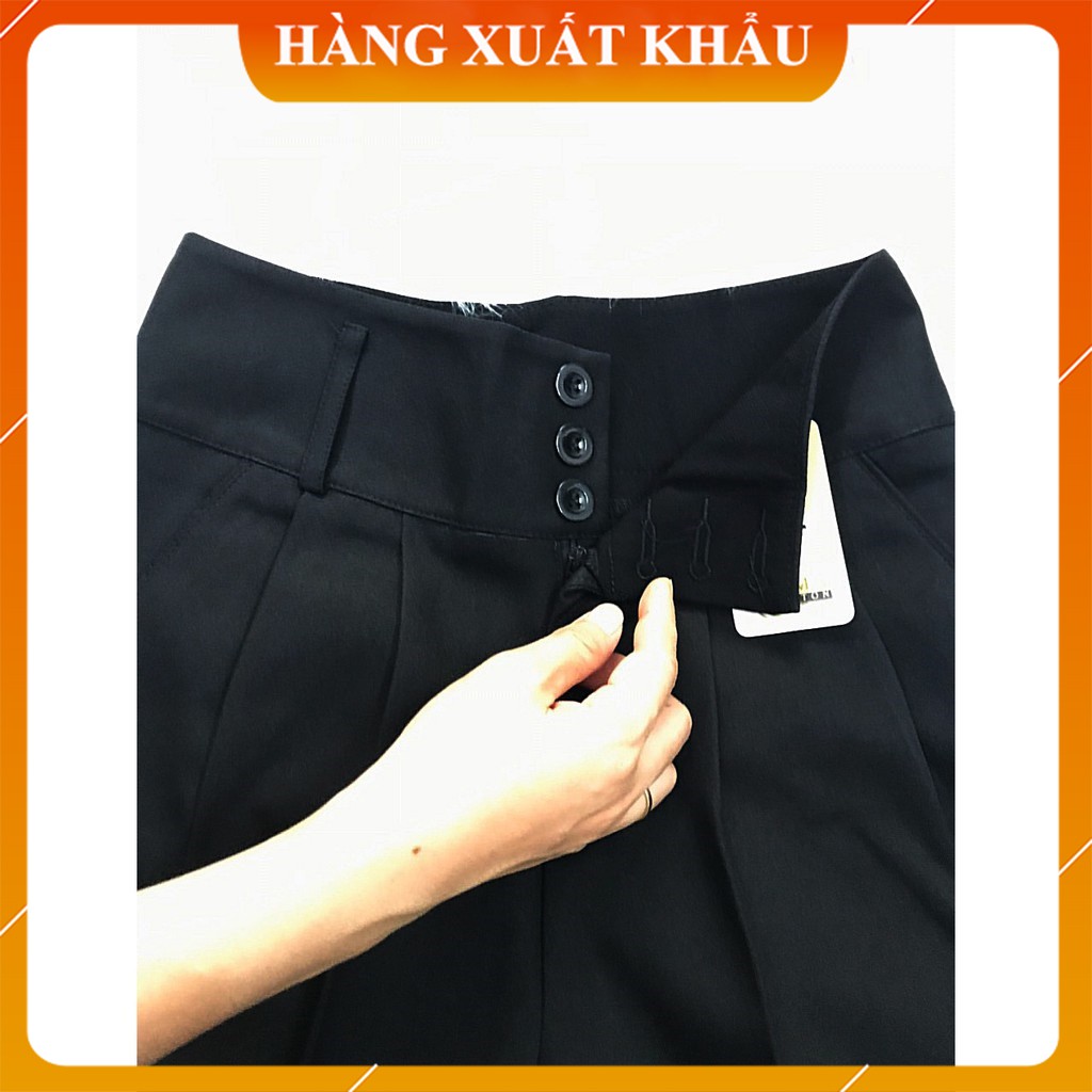 Quần baggy nữ công sở [HÀNG XUẤT KHẨU] Quần baggy nữ cạp cao thiết kế 3 cúc vải tuyết mưa xuất Hàn, form dáng cực đẹp