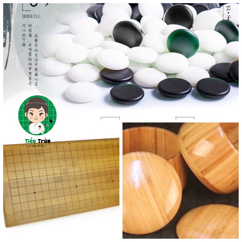Combo Bộ Cờ Vây Cờ Caro Bàn Trúc Gập Quân Đá 1 Mặt Hộp Gỗ Trúc