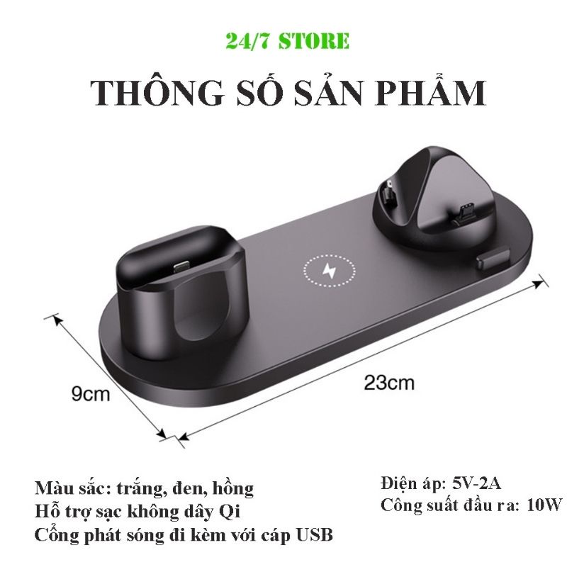 Bộ sạc không dây đa chức năng WS5 6 in 1, tích hợp sạc thông minh cho các dòng điện thoại.