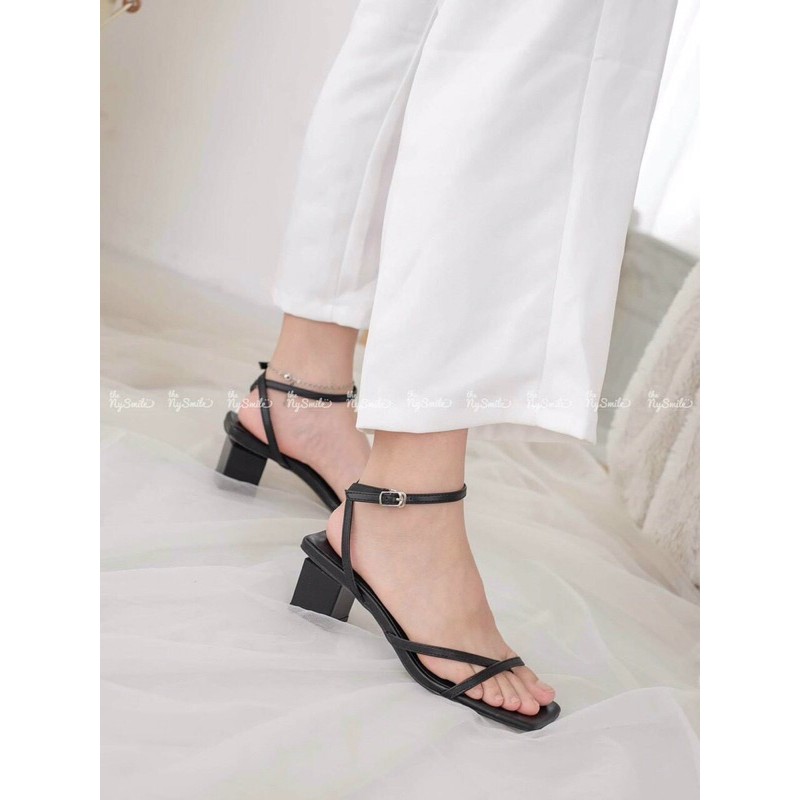 Giày sandal cao gót nữ xỏ ngón quai mảnh xéo gót vuông 4p dễ đi