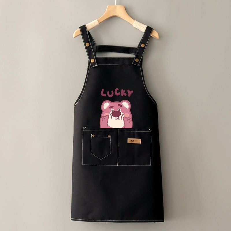 Tạp Dề Vải Canvas Họa Tiết Gấu Và Dâu Tây Dễ Thương Dành Cho Nữ