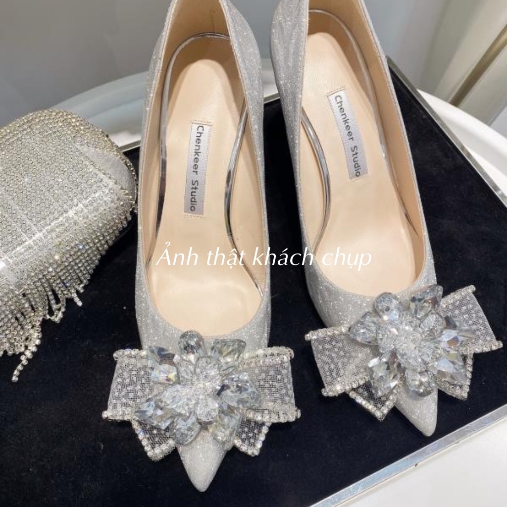 Giày cao gót, giày gót nhọn nữ nhũ đá chùm cao cấp - GCG019