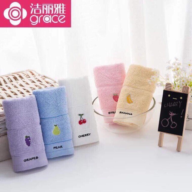 Set 5 khăn mặt cotton thêu hình trái cây