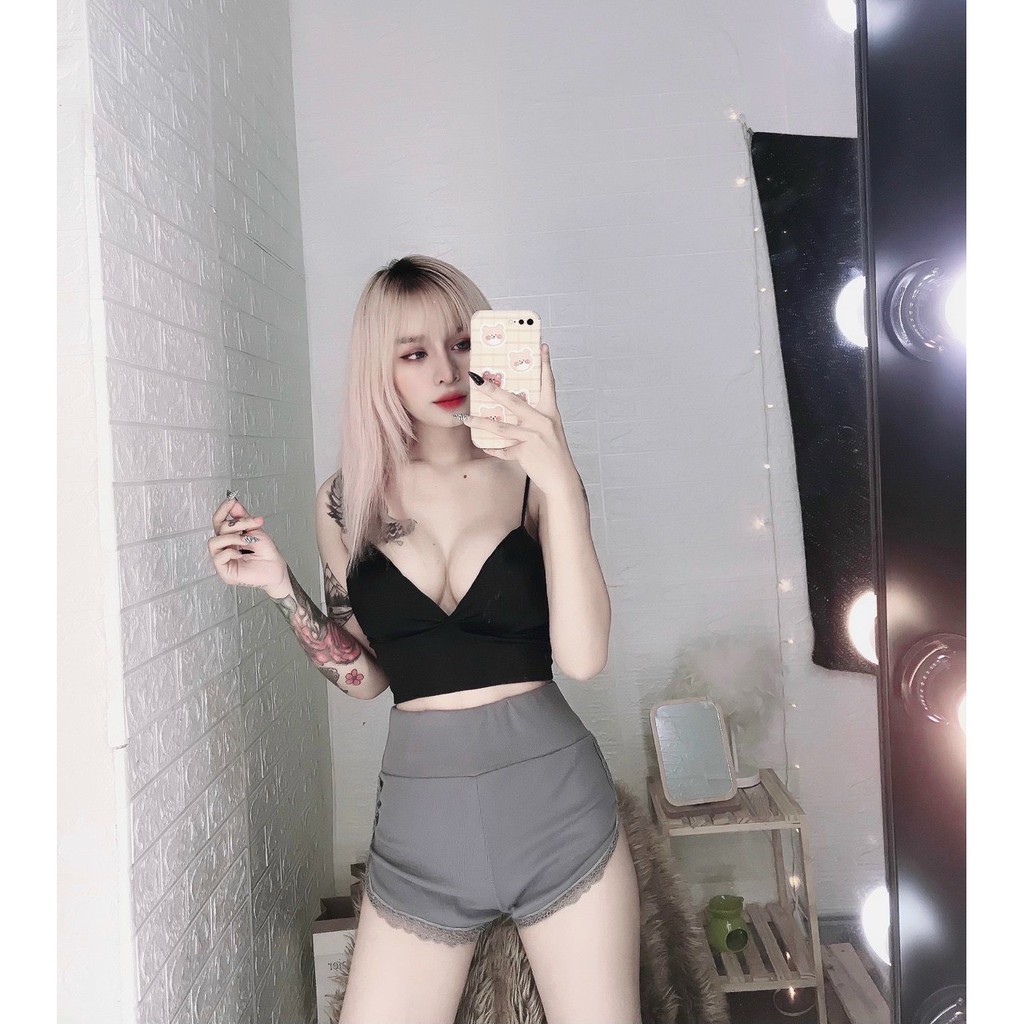 quần đùi thun viền ren xinh, mặc nhà thoải mái đủ màu hình thật