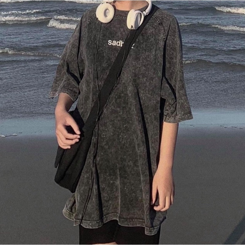 Áo thun tay lỡ sad boiz wash xám phông loang nam nữ oversize unisex form rộng