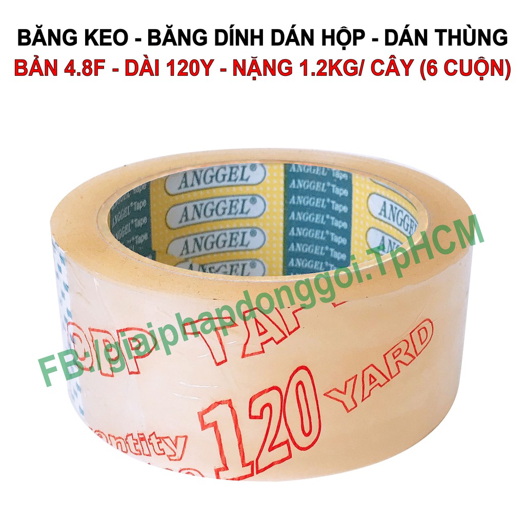 Băng keo trong siêu dính 120Y, Nặng 1.2kg/ cây, Dày 50 Mic, Bản 4F8, Băng keo dán thùng, dán hộp giá rẽ, GreenBlueBox