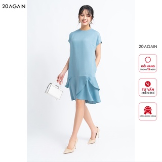 Váy ngắn tay bèo chồng 20AGAIN phong cách quý cô dịu dàng nữ tính DXA1116
