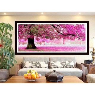 Tranh Thêu Chữ Thập PHONG CẢNH CÂY TÌNH YÊU. Kích Thước: 1m06 x 50cm - 1m53 x 71cm