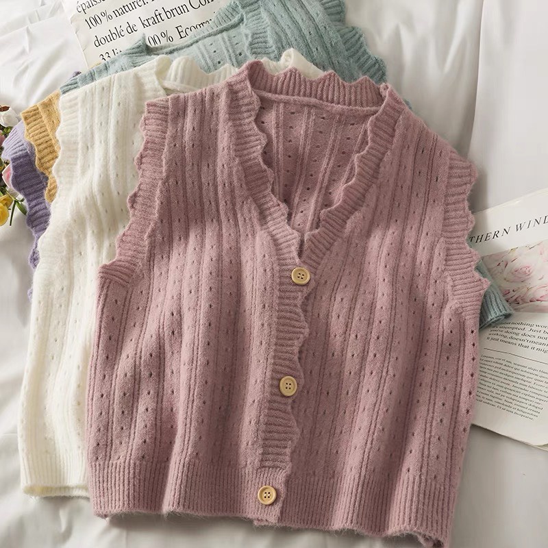 Áo Len Gile Nữ ghile Cổ V Basic Màu Trơn Có Cúc Kiểu Hàn Quốc Ulzzang thời trang Xiaozhainv vn_K3C1 | BigBuy360 - bigbuy360.vn