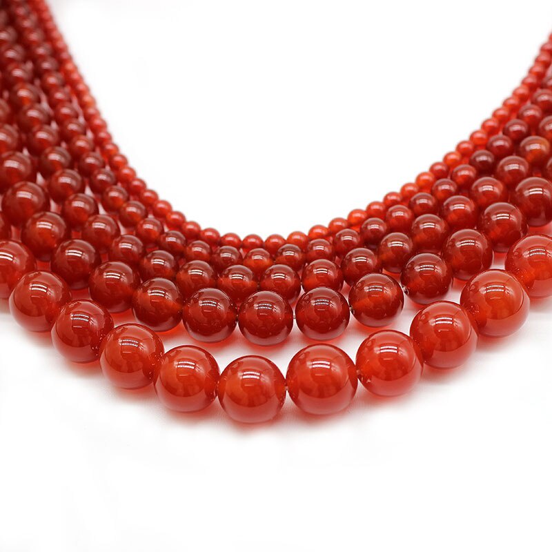 Đá Tự Nhiên Đỏ Carnelian Mã Não Tròn Đá Quý Hạt 15 "Dây 4 6 8 10 12MM Chọn Kích Thước Để Làm Đồ Trang Sức