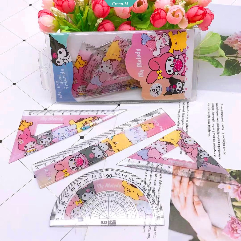 Bộ Thước Tam Giác Thước Kẻ Họa Tiết Hoạt Hình Kuromi My Melody Cinnamoroll Dễ Thương Cho Học Sinh