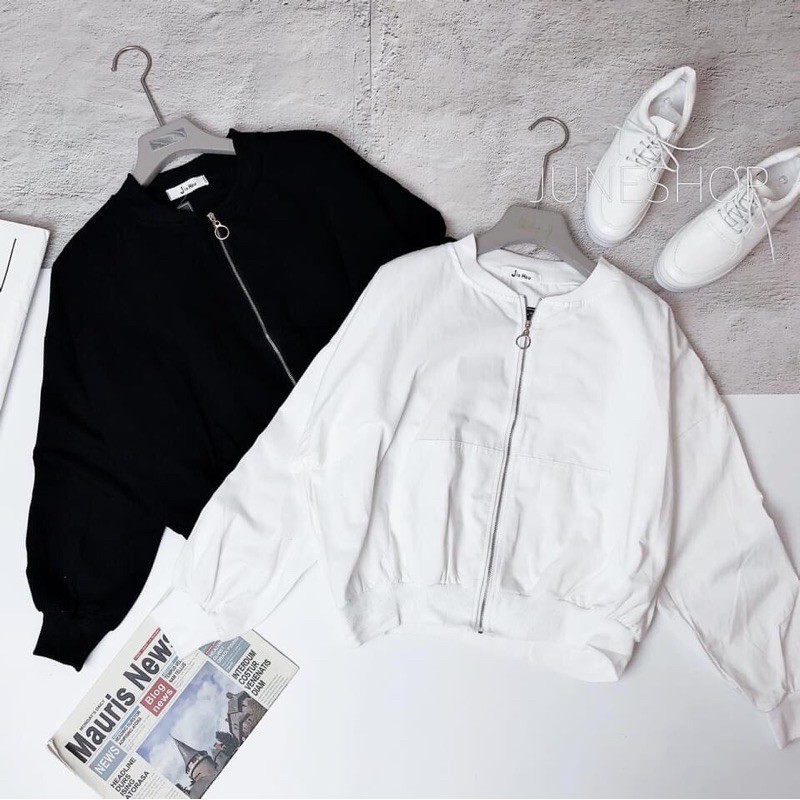 Áo khoác bomber kaki Đen- Trắng