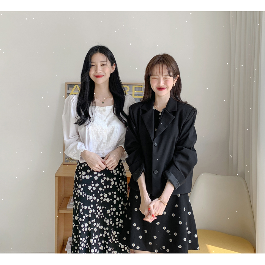 SUXI Đầm họa tiết hoa cúc thời trang hè tay ngắn dành cho nữ