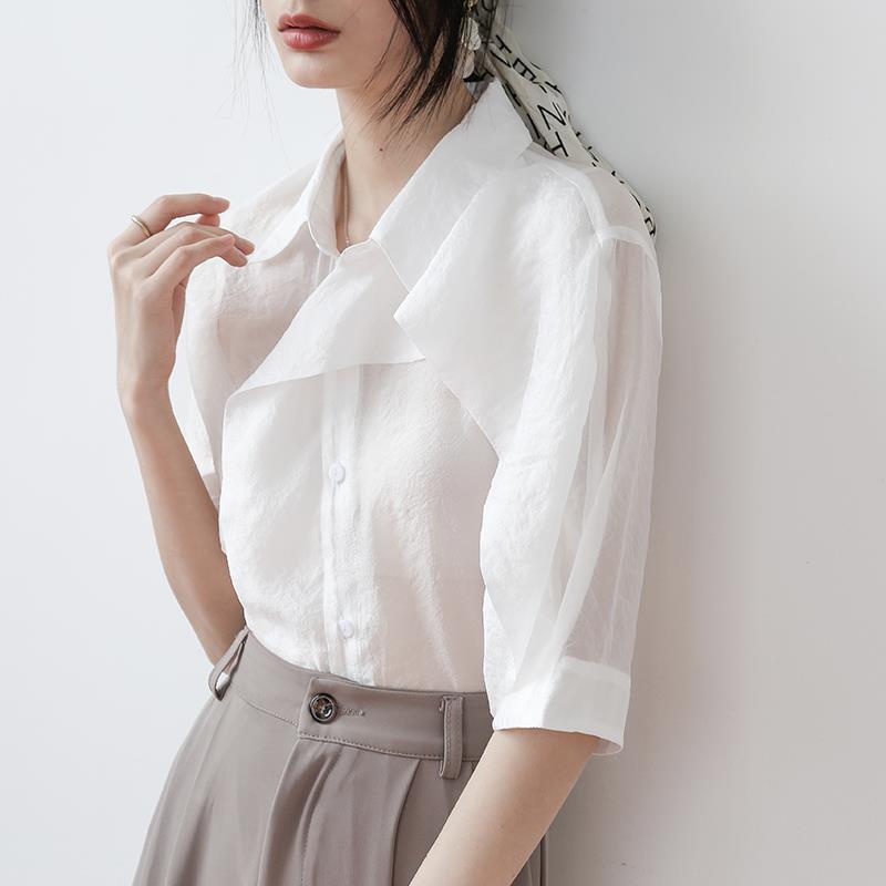 Xiaoxiang Áo Sơ Mi Chiffon Tay Ngắn Phong Cách Pháp Thời Trang Mùa Hè Hàng Mới Dành Cho Bạn Nữ