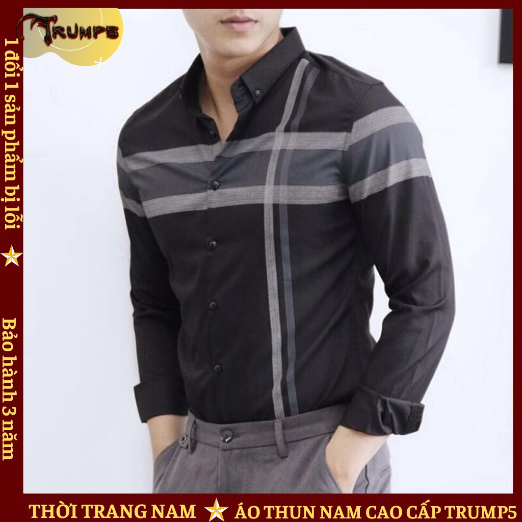 Áo Sơ Mi Nam Dài Tay 👕DEAL SỐC👕 Phối Sọc Ngang Dọc Chất Kate Mềm Mịn Không Phai - 3 Màu TRUMP5