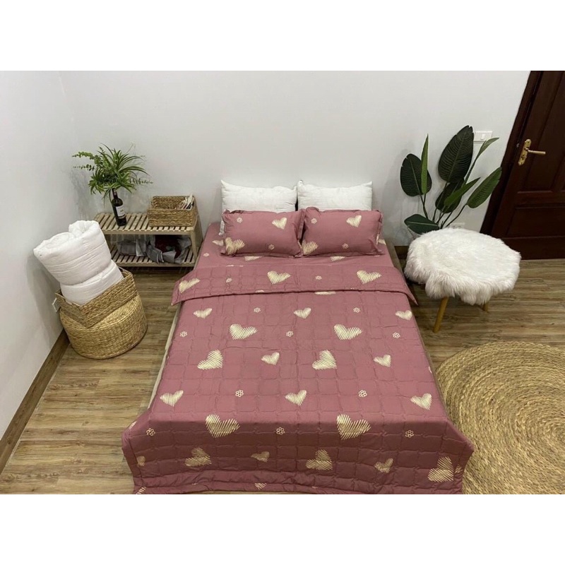Bộ Chăn Ga Gối Mùa Hè 5 Món Cotton Poly ( Mẫu Hoa Lá )