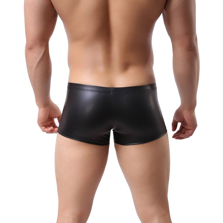 #cz Black Men Leather Underwear Tight Boxer Briefs Shorts Bulge Pouch Underpants