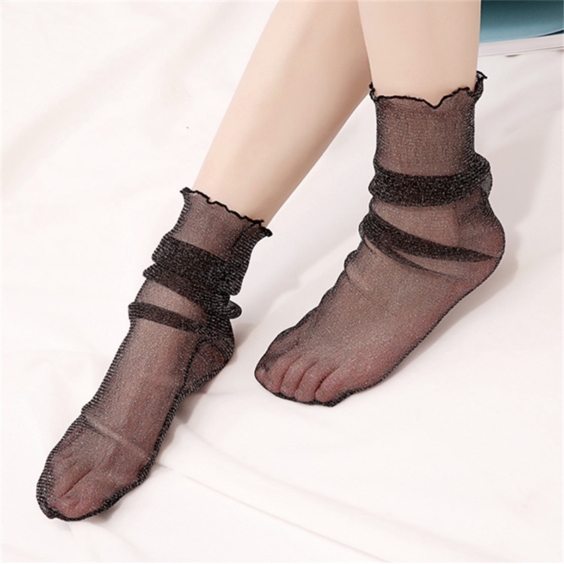 Star Tulle Ruffle Sheer Polka Dot Socks Glitter Women Fishnet Crew Socks Boots Best Sheer Lace Slouch Socks Black Net Socks Sale