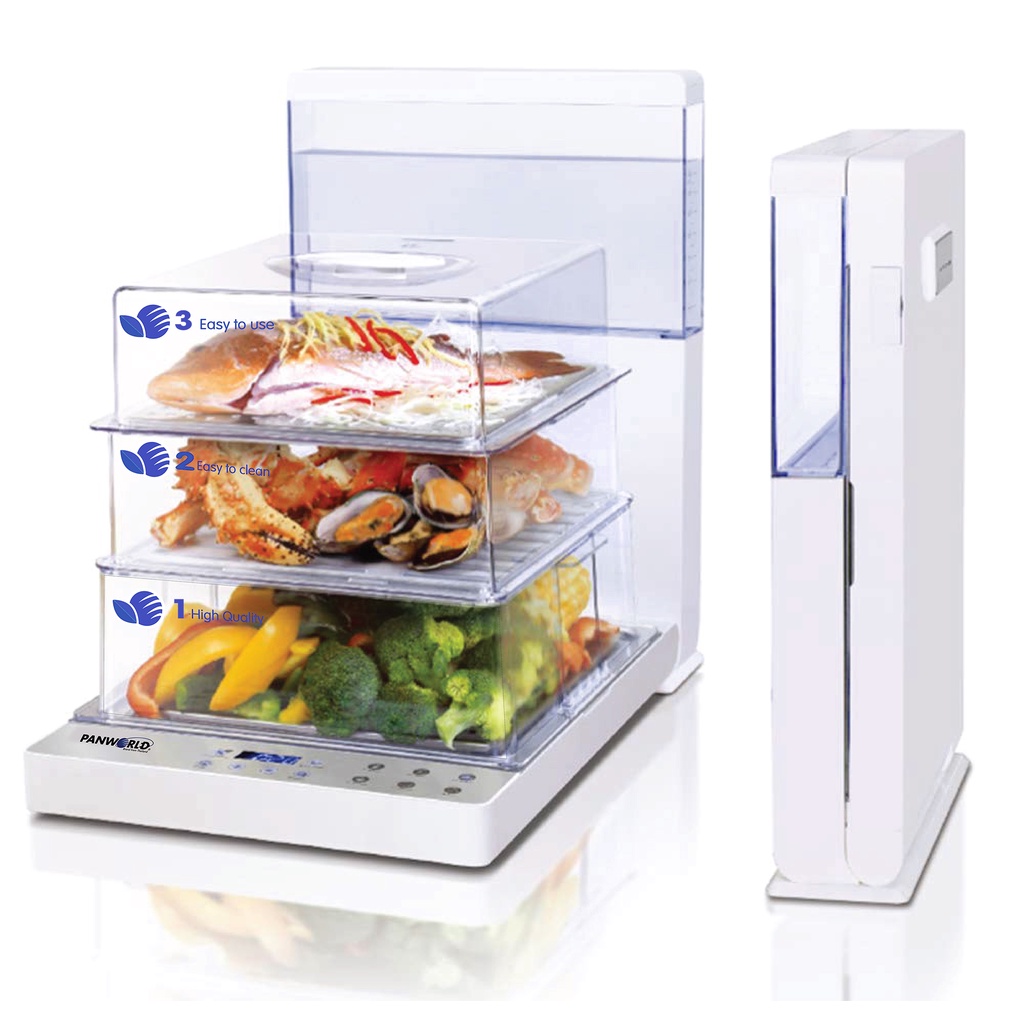 Nồi hấp 3 tầng điện gấp gọn, dung tích lớn, máy hấp đồ ăn, bình sữa, nồi hấp đa năng thông minh Panworld PW-2313