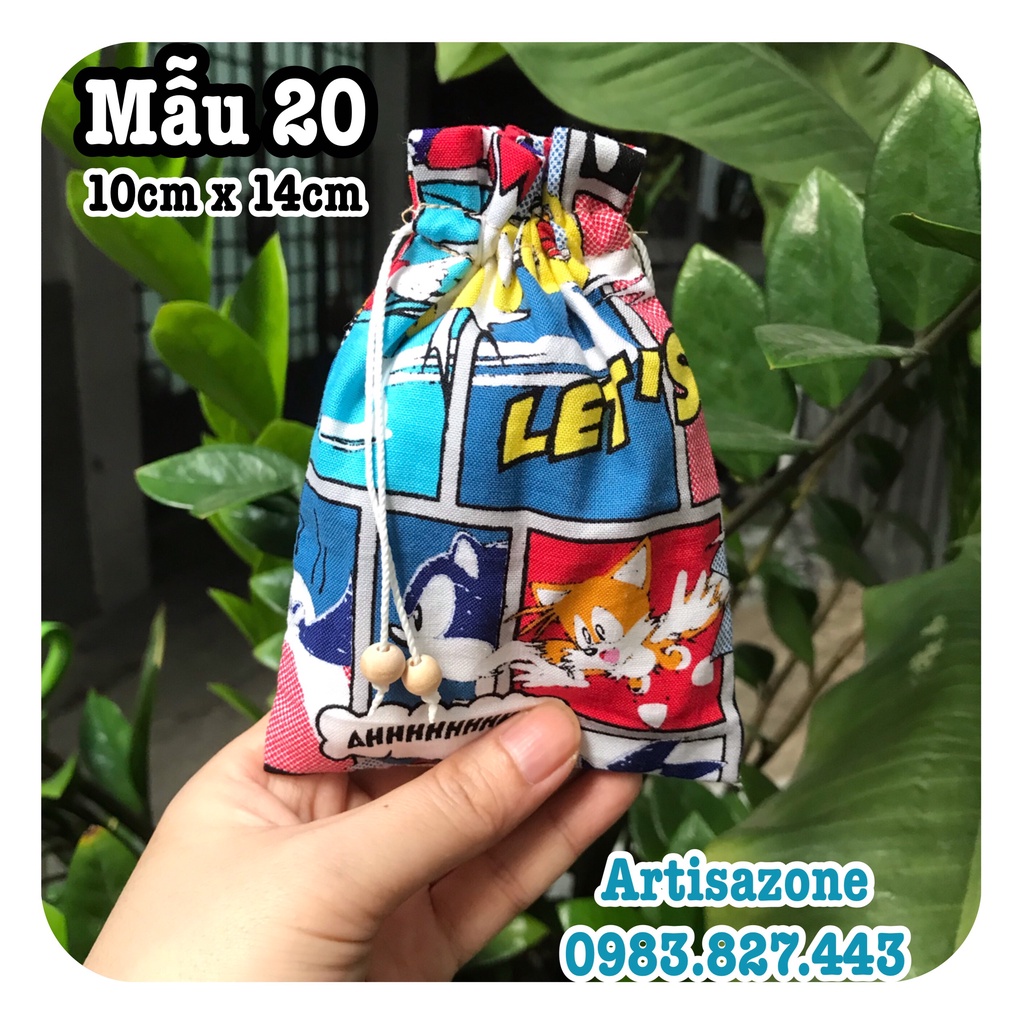 Túi vải dây rút họa tiết mini, kích thước: 10cm x 14cm - 01 chiếc -