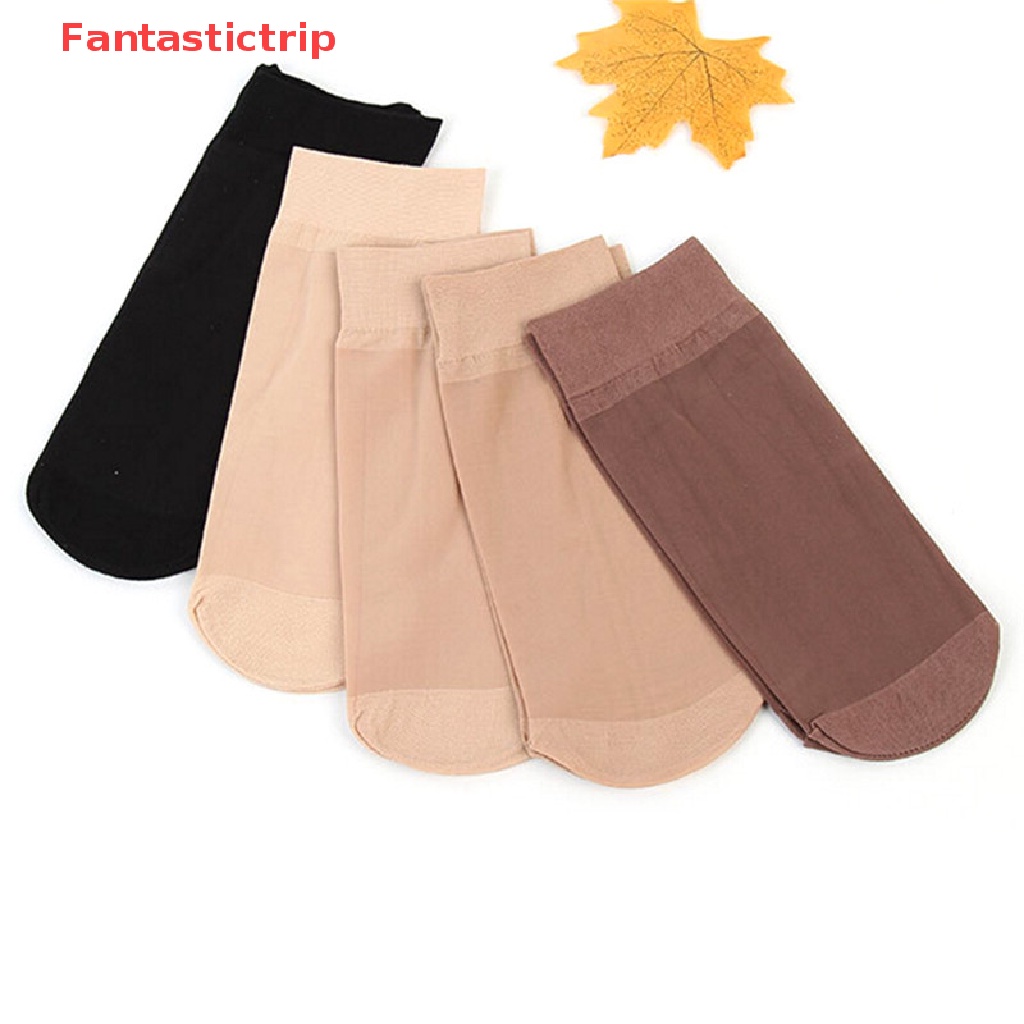 [Fantastictrip] Set 5 Đôi Vớ Ngắn Tới Mắt Cá Chân Bằng Lụa Nylon Co Giãn Màu Trơn Mới Dành Cho Bạn Nữ