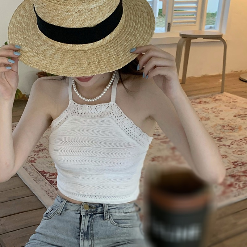 Áo Hai Dây Dệt Kim Màu Sắc Trơn Quyến Rũ Phong Cách Hàn Quốc Cho Nữ