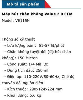 MÁY HÚT CHÂN KHÔNG VALUE VE115N
