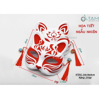 Mặt nạ mèo Nhật 2 tua rua đỏ in họa tiết ngẫu nhiên HLW-MN-85-1 tan