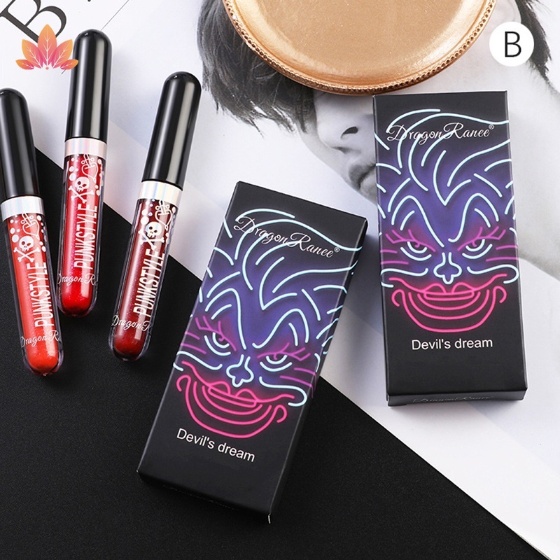 Set Son Môi Ba Màu Đen / Tím Sáng Bóng Không Dính Cốc JP5