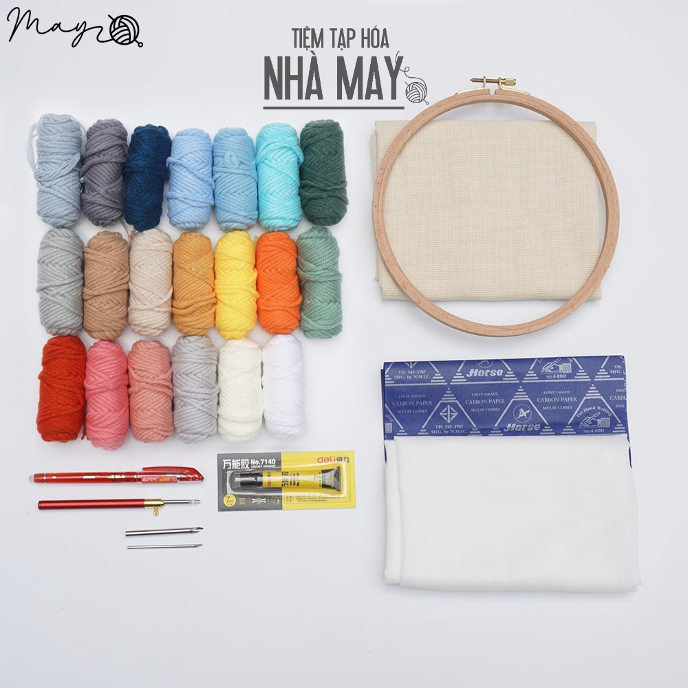 [Set thêu LEN nổi] 20 cuộn len 10g + dụng cụ thêu Punch Needle