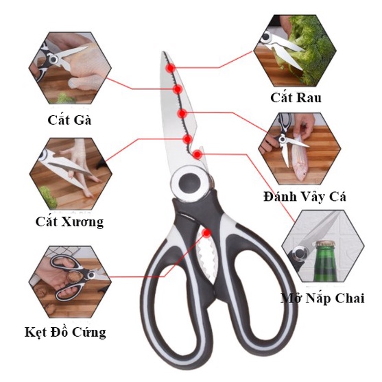 Kéo Nhà Bếp, Văn Phòng Đa Năng ( Cắt Gà, Xương Cứng, Rau, Bật Lắp Chai,Bóc Quả Cứng,...)