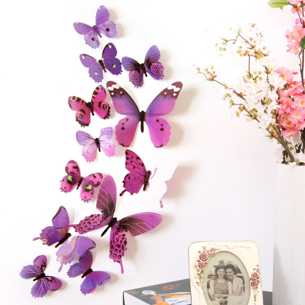 Bộ 12 bướm dán tường cánh đơn 3D nhiều mẫu lựa chọn
