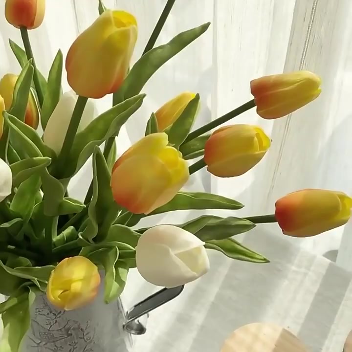 Hoa Giả ❤️ Hoa Tulip Giả Pu Cao Cấp ❤️ Decor Trang Trí Nhà Cửa Lizflower Bằng Cao Su Non Có Cả Lá Xoắn & Lá Thẳng | BigBuy360 - bigbuy360.vn