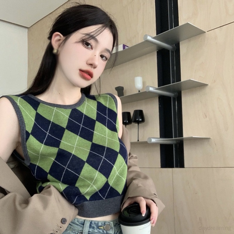 Áo Tank Top Dệt Kim Cổ Tròn Họa Tiết Kẻ Sọc Thiết Kế Đơn Giản Thời Trang Cho Nữ