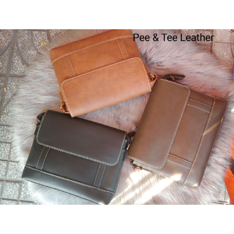 Túi đeo chéo vai nam MANN phong cách Hàn Quốc da trơn Pee & Tee Leather