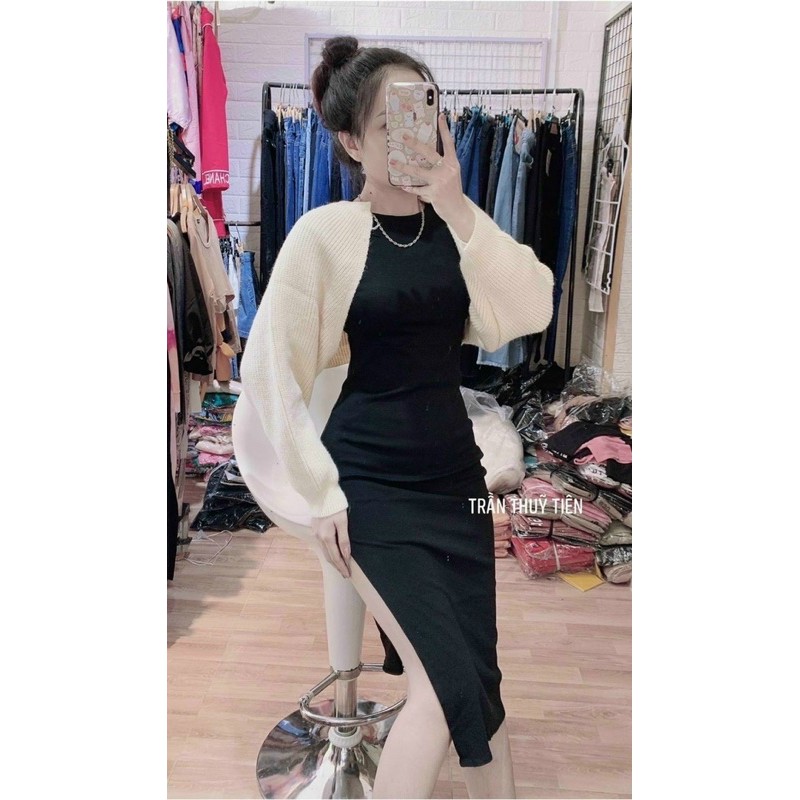 Áo khoác croptop cánh dơi tay bo phồng chất len thun cao cấp - R0/JJ5C