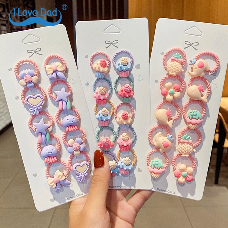 Set 10 dây buộc tóc cao su họa tiết hoạt hình dễ thương cho bé