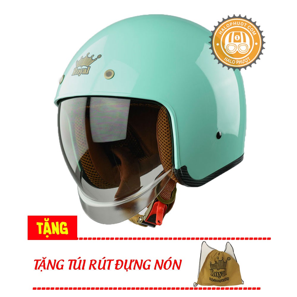 Nón bảo hiểm 3/4 kính âm Royal M139 xanh ngọc (tặng balo rút)