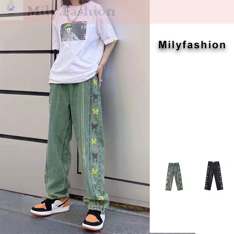 Quần Jean denim Xanh Lá Họa Tiết Bướm Thời Trang Cho Nữ