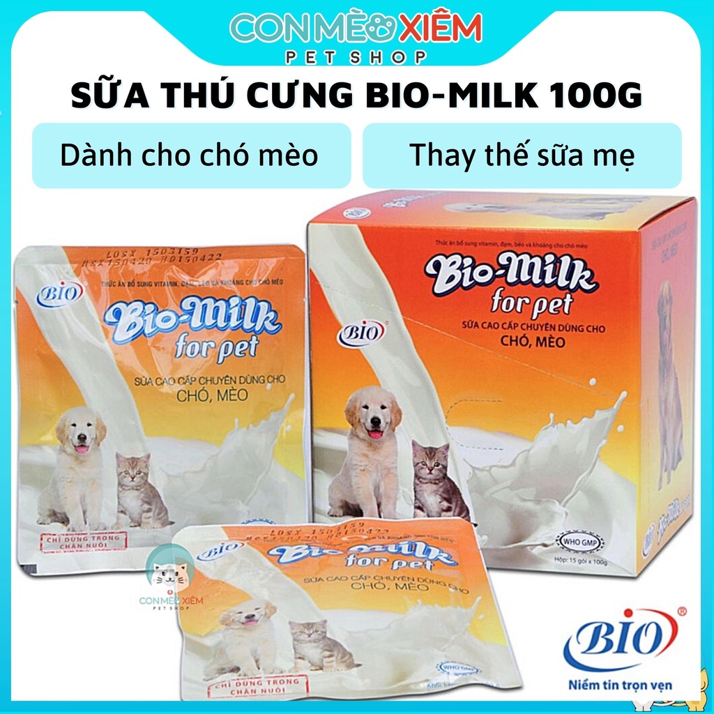 Sữa cho chó mèo Bio milk 100g dễ tiêu hoá, sữa bột dinh dưỡng cún con, mèo nhỏ mẹ Con Mèo Xiêm