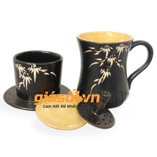 Bộ cốc cà phê liên phin sứ khắc tre gốm sứ Bát tràng