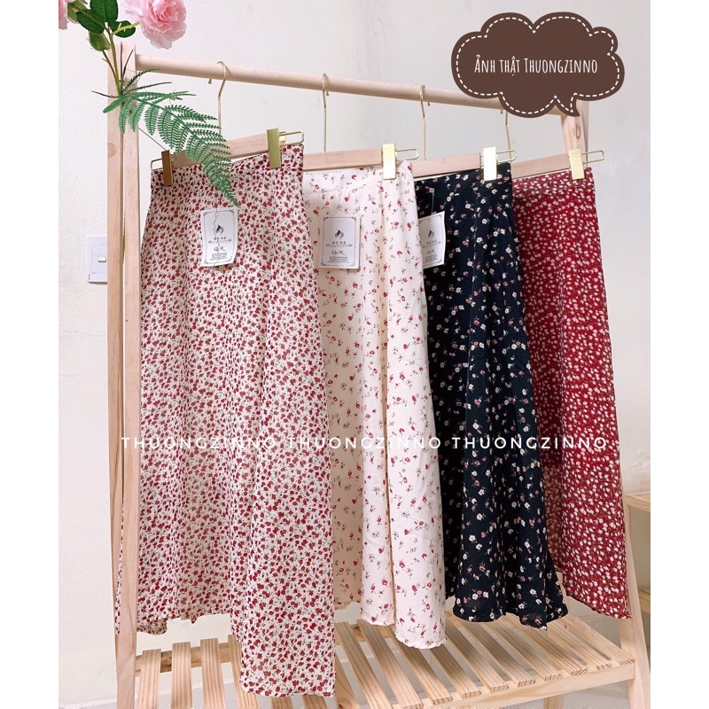 Chân váy hoa hai lớp Hàn Quốc dáng dài vintage loại đẹp - chân váy dài màu đen hoa nhỏ | BigBuy360 - bigbuy360.vn