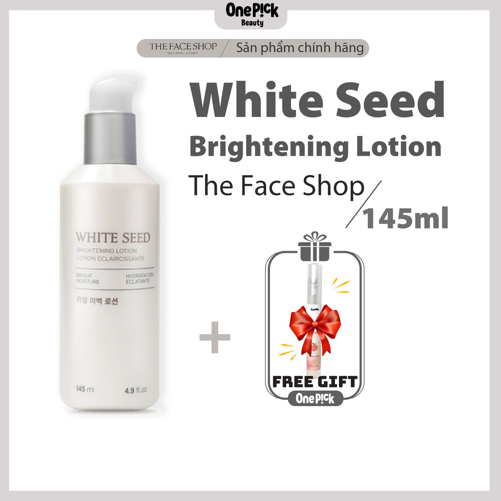 Sữa dưỡng THE FACE SHOP WHITE SEED mờ thâm, làm sáng, cấp ẩm và làm mềm da với thành phần dịu nhẹ từ hạt hoa đậu, hoa cúc trắng, vỏ cây liễu cho làm da tươi sáng [WHITE SEED WHITENING LOTION THE FACE SHOP 145ML]