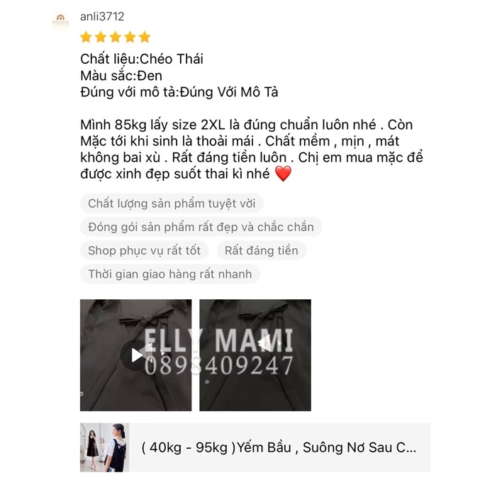 ( 40kg - 95kg ) Set Yếm Bầu , Suông Nơ Sau Có Túi Sườn Mặc Thoải Mái Suốt Thai Kì &amp; Sau Sinh ( Yếm Rời , Không Kèm Áo)