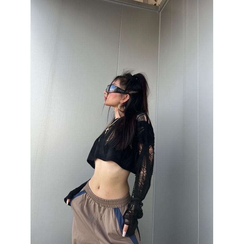 Áo Len Lửng Tay Dài Xuyên Thấu Quyến Rũ Dành Cho Nữ