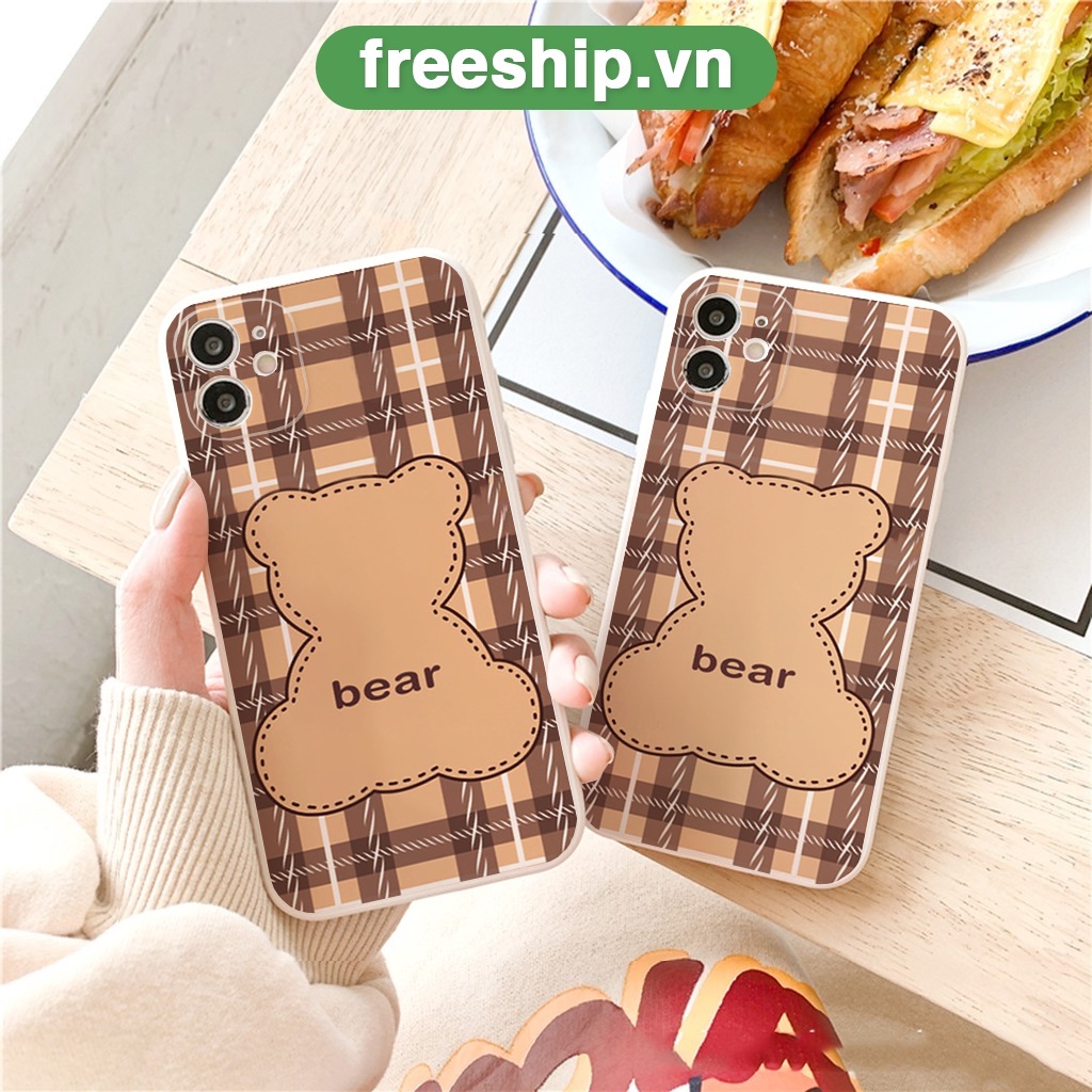 Ốp lưng iphone cạnh vuông Gấu Caro cho 6/6s/6splus/7/7plus/8/8plus/x//xs/11/12/pro/max/plus/promax e173